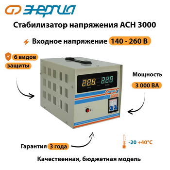 Однофазный стабилизатор напряжения Энергия АСН 3000 - Стабилизаторы напряжения - Однофазные стабилизаторы напряжения 220 Вольт - Энергия АСН - Магазин электрооборудования Проф-Электрик