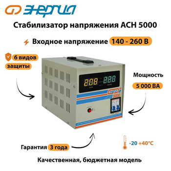 Однофазный стабилизатор напряжения Энергия АСН 5000 - Стабилизаторы напряжения - Однофазные стабилизаторы напряжения 220 Вольт - Энергия АСН - Магазин электрооборудования Проф-Электрик